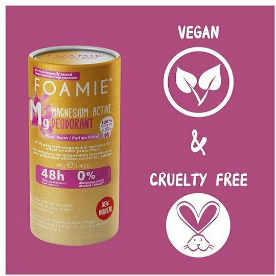 Foamie Happy Day Magnesium Active Floral Αποσμητικό 48h σε Stick Χωρίς Αλουμίνιο 40gr