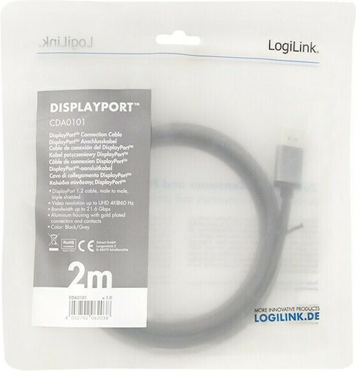 LogiLink Cable DisplayPort male - DisplayPort male 2m Μαύρο (CDA0101)