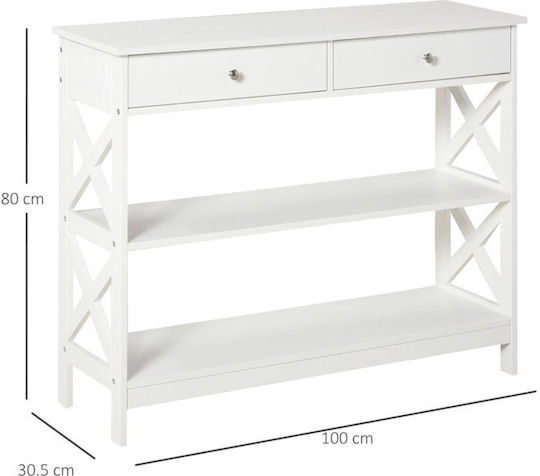 Wooden Console Table Λευκό L100xW30.5xH80cm