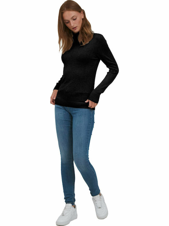 Pimba Women's Long Sleeve Turtleneck Sweater Black