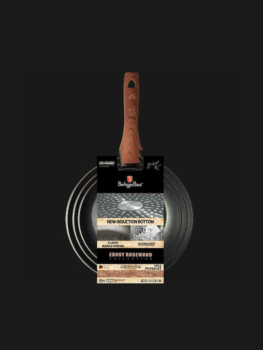 Berlinger Haus Ebony Rosewood Collection Pans Set of Aluminum with Stone Coating Ebony Rosewood 3pcs
