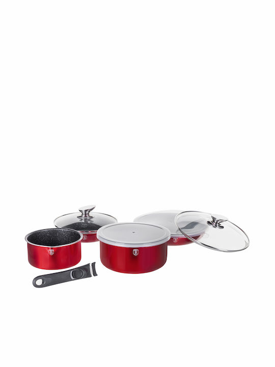 Berlinger Haus Metallic Line Cookware Set of Aluminum with Stone Coating Burgundy Collection 9pcs