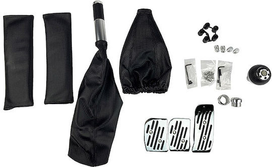 Auto Gs Car Pedal Set With Gear Shift Knob & Handbrake Lever Universal Aluminum Black 6pcs