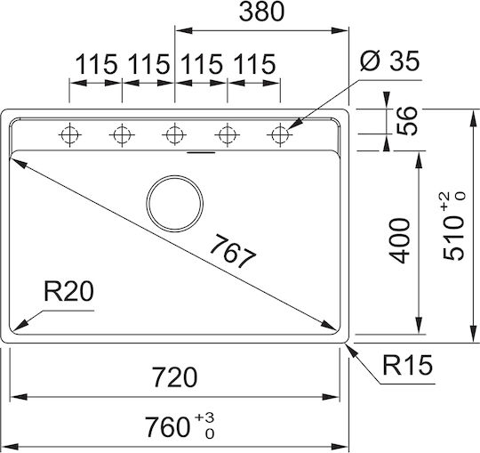 Franke Maris Mrg 610-72tl Ένθετος από Συνθετικό Γρανίτη Μ76xΠ51cm