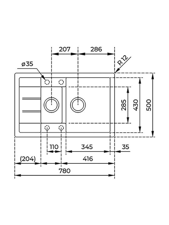 Teka Stone 45 S-TG 1C 1E Ένθετος Νεροχύτης από Συνθετικό Γρανίτη Μ65xΠ51cm White