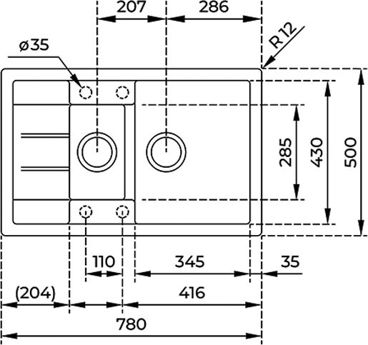 Teka Stone 45 S-TG 1C 1E 115330047 Drop-In Chiuvetă din Granit Sintetic L65xW51cm Alb