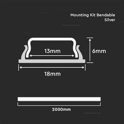 V-TAC External LED Strip Aluminum Profile with Opal Cover 200x1.8x0.6cm
