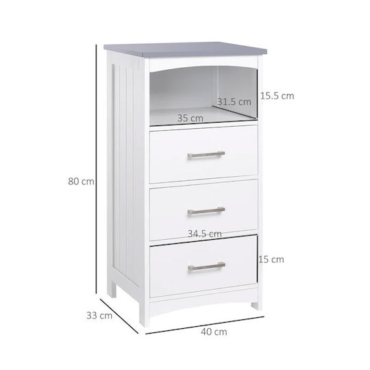 Kleankin 834-362 Ντουλάπι Μπάνιου 40x33x80cm Λευκό