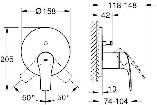 Grohe Eurosmart Μίκτης Μπαταρίας Εντοιχισμού Ντουζιέρας 2 Εξόδων Ασημί