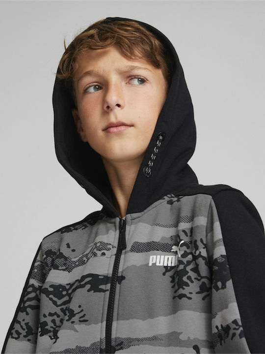 Athletic Kids Sweatshirt Cardigan Fleece with Hood Gray Alpha