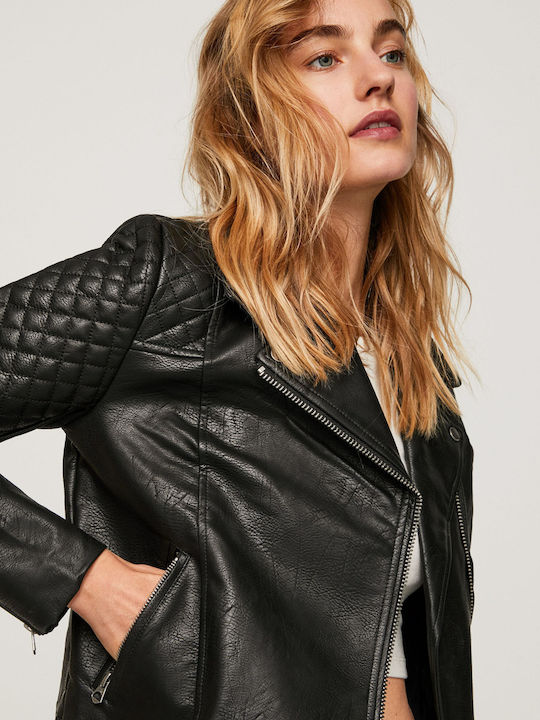 Δερμάτινο Γυναικείο Biker Jacket Μαύρο