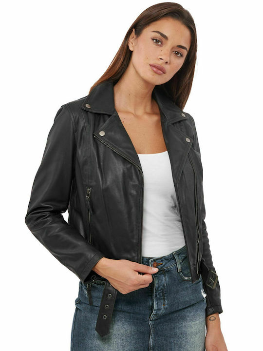 MEDEA BUFFALO BLACK - AUTHENTIC WOMEN'S BLACK LEATHER JACKET