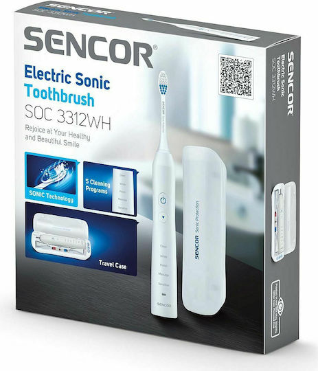 Sencor SOC 3312 White Periuță de dinți electrică cu Temporizator și Husă de Călătorie Albă