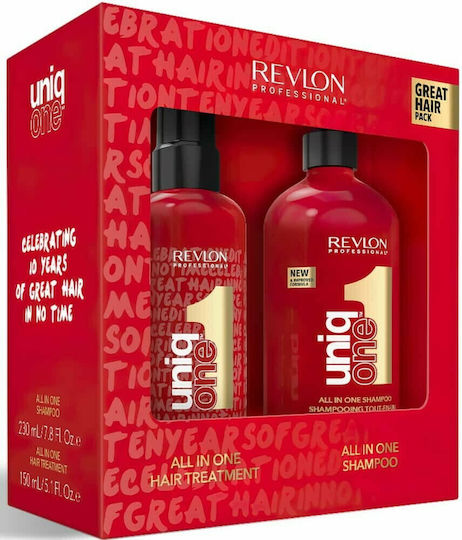 Revlon Uniq One Great Hair Treatment Set For Straightening For Damaged Hair With Shampoo & Mask 2 Pieces