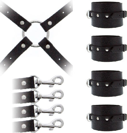 Guilty Pleasure Leather Hog Tie Cuff Set Set pentru Legare Membre Black