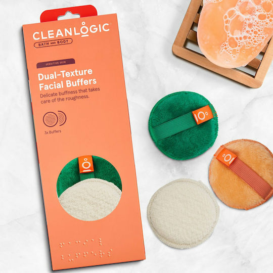 Cleanlogic Cleanlogic Bath And Body Dual-texture Facial Buffers Șervețele Îndepărtare Machiaj Față 3buc