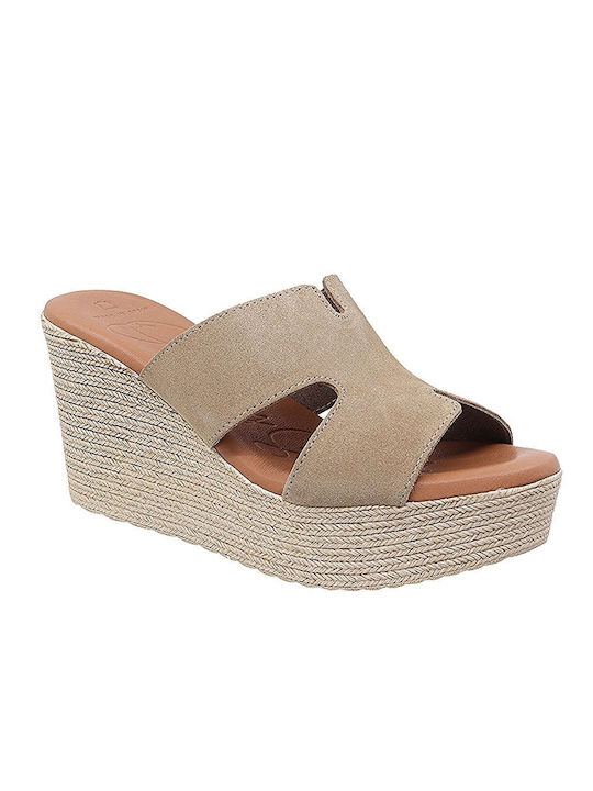 Oh My Sandals Women's Leather Platform Wedge Sandals Beige