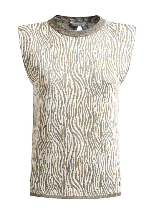 Women's Summer Blouse Cotton Sleeveless Animal Print Gray