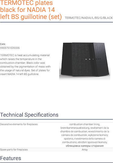 Kratki Termotec Nadia L BS G Ceramic Plates Set for Energy Fireplace Black