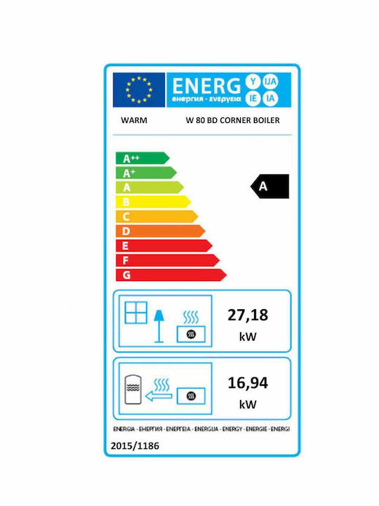 Warm W 80 BD Boiler Corner Ενεργειακό Τζάκι Ξύλου Καλοριφέρ 27.18kW Δεξιά Γωνία με Συρόμενη Ανοιγόμενη Πόρτα