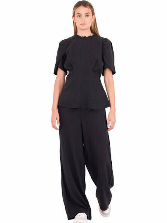 Women's High Waist Pantaloons in Paperbag Fit Black