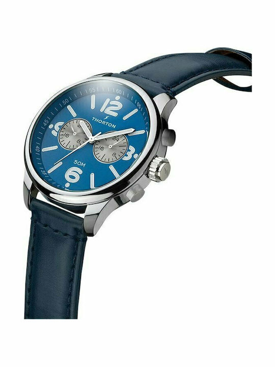 Thorton Ανδρικό Ρολόι 47mm Χρονογράφος Μπαταρίας με Μπλε Δερμάτινο Λουράκι