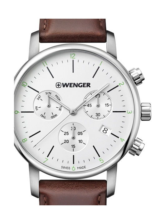 Wenger Urban Battery Chronograph Watch with Leather Strap Brown