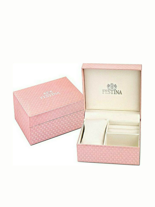Festina Crystals Γυναικείο Ρολόι 34.5mm Μπαταρίας με Ασημί Μεταλλικό Μπρασελέ