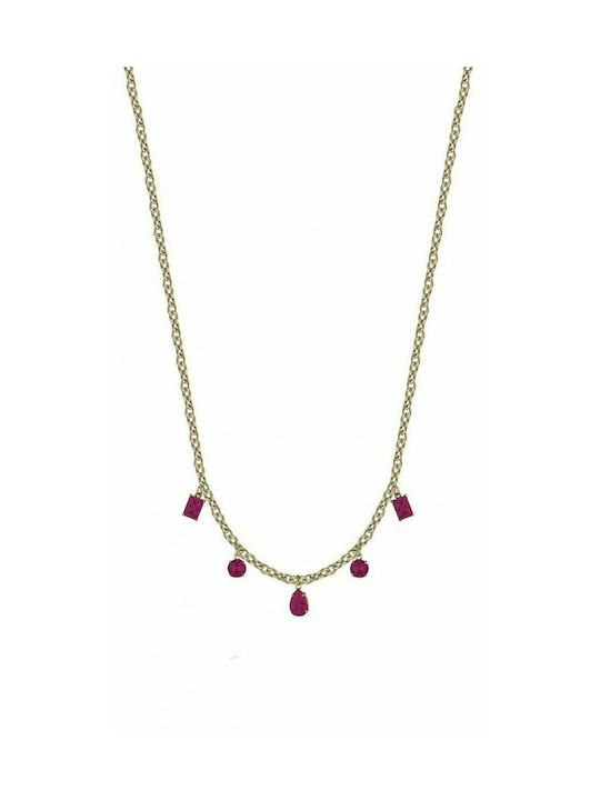 Luca Barra Necklace from Gold Plated Steel with Zircon