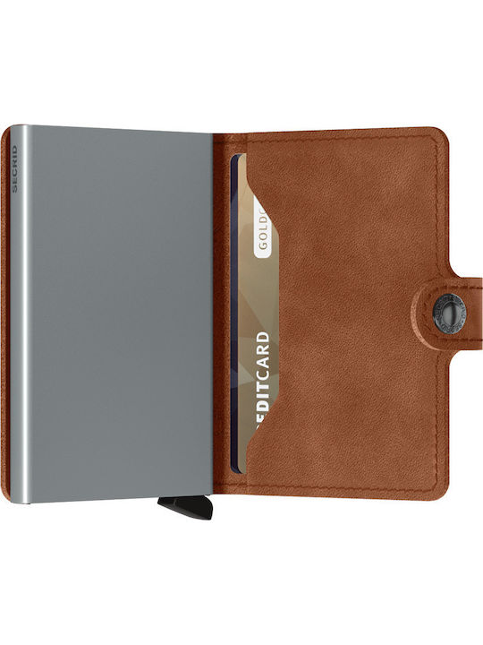 Miniwallet Vintage Δερμάτινο Ανδρικό Πορτοφόλι Καρτών με RFID και Μηχανισμό Slide Cognac/Silver