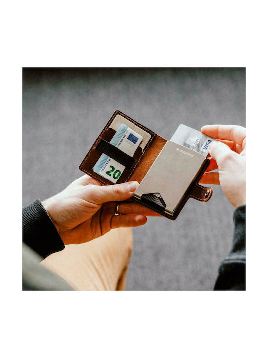 Miniwallet Crisple Δερμάτινο Ανδρικό Πορτοφόλι Καρτών με RFID και Μηχανισμό Slide Καφέ