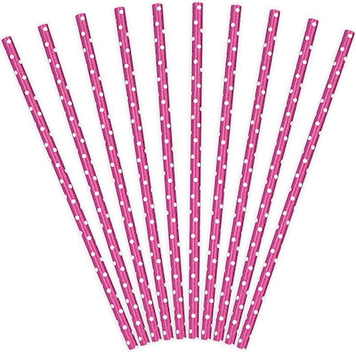 PartyDeco Dots Straw Paper Pink 10pcs