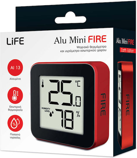 Life Alu Mini Indoor Thermometer & Hygrometer Tabletop / Wall Mounted Fire