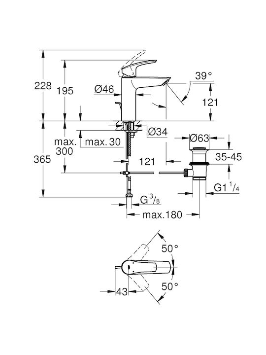 Grohe Eurosmart Αναμεικτική Μπαταρία Νιπτήρα Ασημί