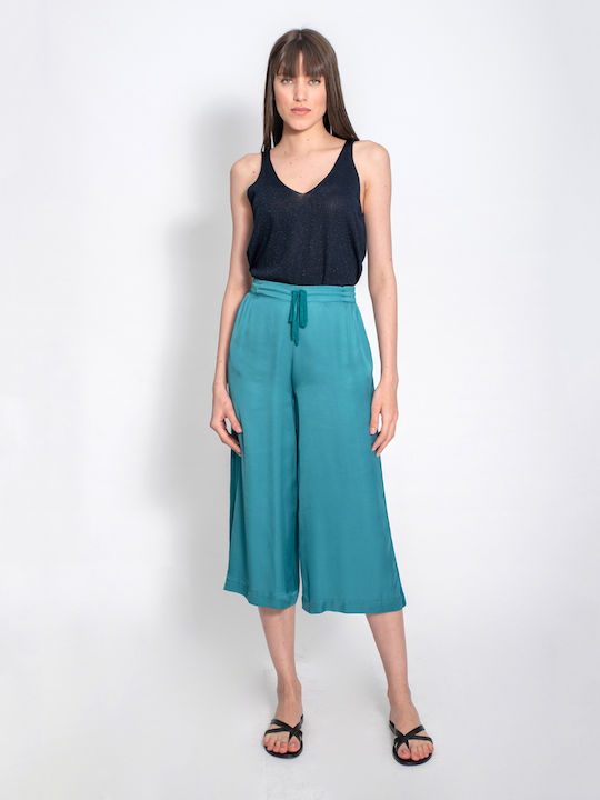 Damen Stoff Hose mit Gummizug Türkis