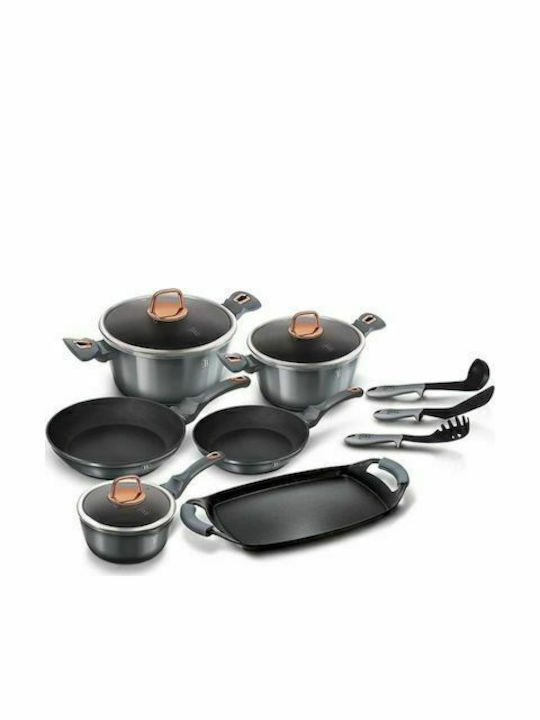Berlinger Haus Moonlight Collection Cookware Set of Aluminum with Stone Coating Grey 12pcs