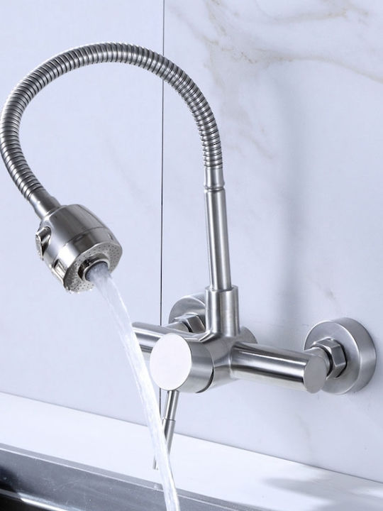 Trend 849022 Tall Kitchen Wall Faucet Inox Silver