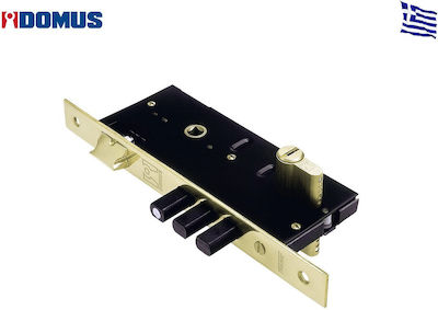 Domus Recessed Lock with Cylinder and Center 45mm Three-Point Locks Gold