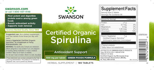 Swanson Certified Organic Spirulina 180 tabs