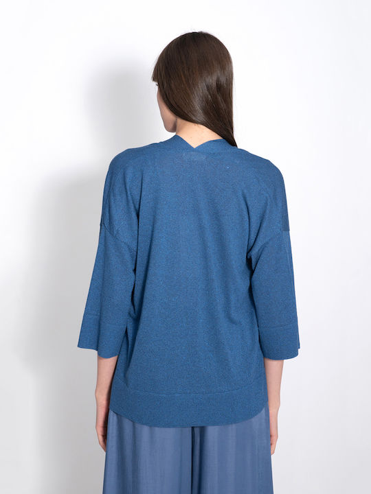 Aggel Knitwear Γυναικεία Ζακέτα σε Μπλε Χρώμα