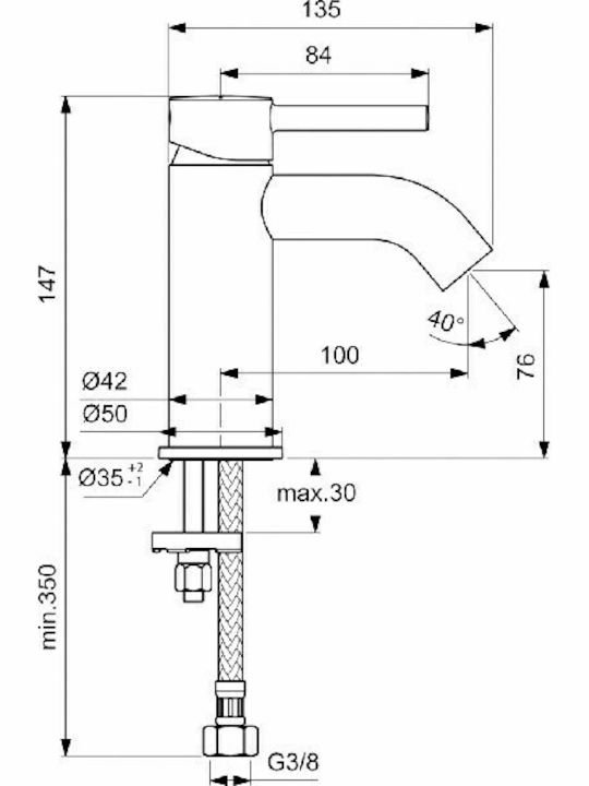 Ideal Standard Ceraline Αναμεικτική Μπαταρία Νιπτήρα Μαύρη