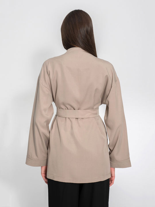 Aggel Knitwear Μακριά Γυναικεία Ζακέτα Taupe