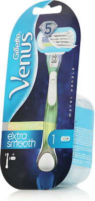 Gillette Venus Platinum Extra Smooth Razor with 5 Blade Replacement Head & Lubricating Tape for Sensitive Skin