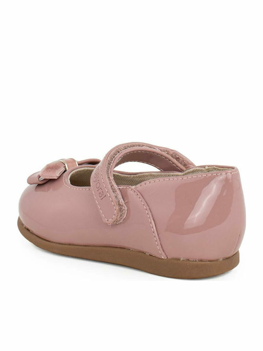 Kids Patent Leather Ballerinas with Hoop & Loop Closure Pink