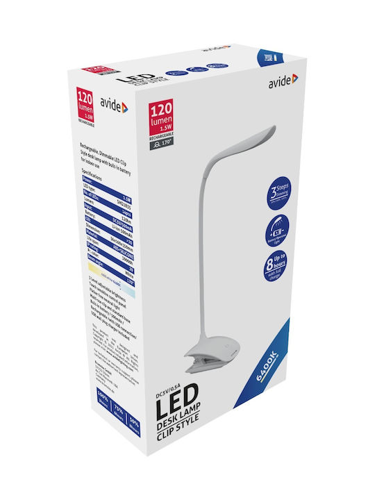 Avide ABLDL-CLIP-1.5W Επαναφορτιζόμενο LED Φωτιστικό με Εύκαμπτο Βραχίονα Avide ABLDL-CLIP-1.5W Επαναφορτιζόμενο LED Φωτιστικό με Εύκαμπτο Βραχίονα