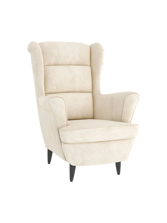 Μπερζέρα με Υποπόδιο Βελούδινη Εκρού 81x90x96.5cm