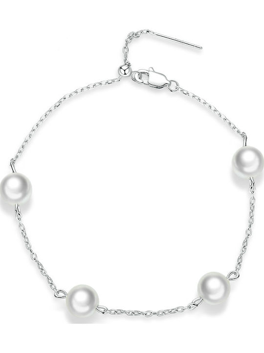 Bamoer Women's Silver Chain Bracelet with Pearls 22cm