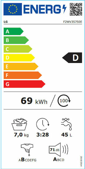 LG Πλυντήριο Ρούχων Inverter Direct Drive 7kg 1200 Στροφών F2WV3S7S0E