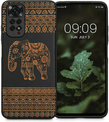 KWmobile Wooden Back Cover Wood Elephant with Pattern - Light Brown / Black (Redmi Note 11 / 11S 4G)