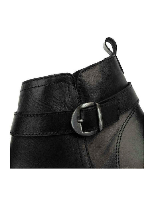 Leather Women's Ankle Boots with Medium Heel Black